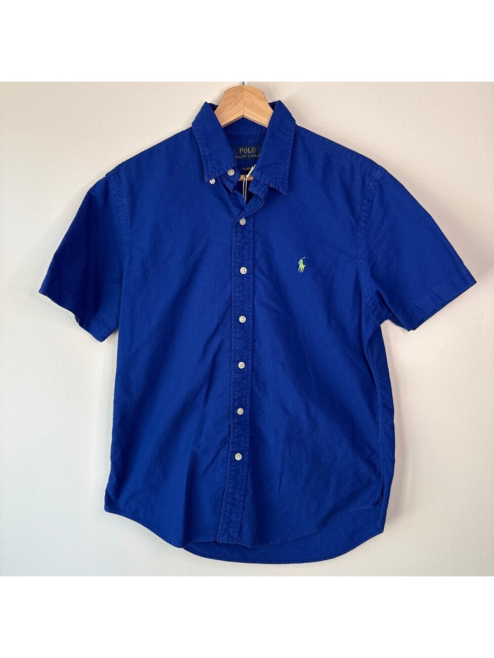 Polo Ralph Lauren Vibrate Blue Short Sleeve Classic Fit Button Up Shirt Small